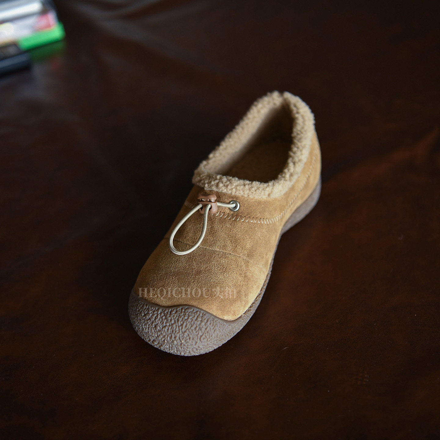 何其丑 圆头加绒保暖冬季棉鞋 复古舒适全包勃肯鞋女平底毛毛单鞋主图