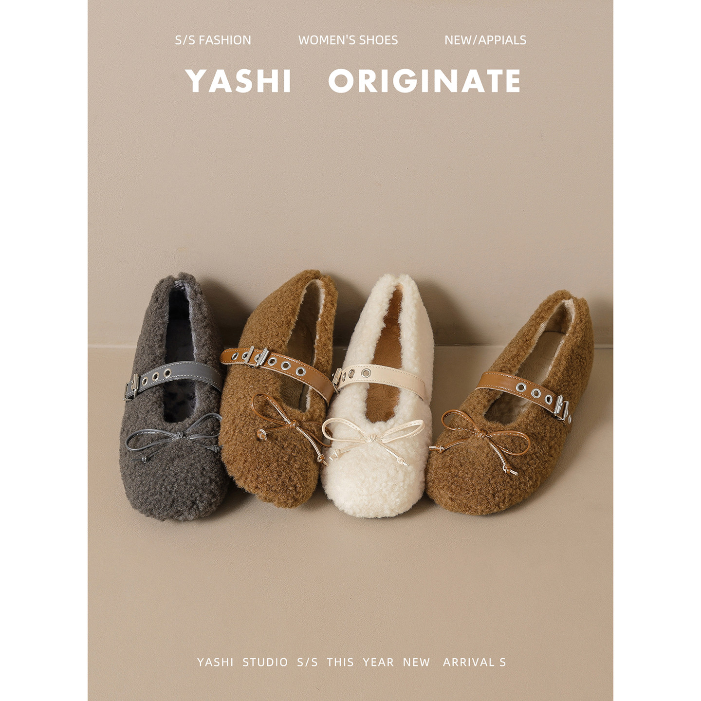 蝴蝶结内增高毛毛鞋2025年秋冬新款平底棉鞋一字带玛丽珍芭蕾鞋女主图