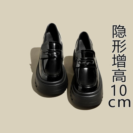 10cm内增高真皮松糕厚底乐福鞋2025新款英伦风黑色jk小皮鞋女单鞋