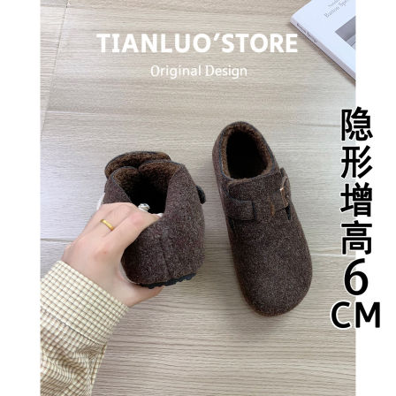 内增高全包勃肯鞋女2025秋冬新款加绒保暖毛毛棉鞋一脚蹬豆豆单鞋