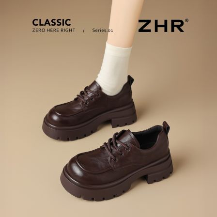 ZHR则则乐福鞋女2025春秋新款厚底学院小皮鞋软底单鞋系带通勤鞋