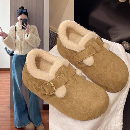 内增高厚底加绒全包勃肯鞋女冬2025新款一脚蹬毛毛棉鞋保暖雪地靴