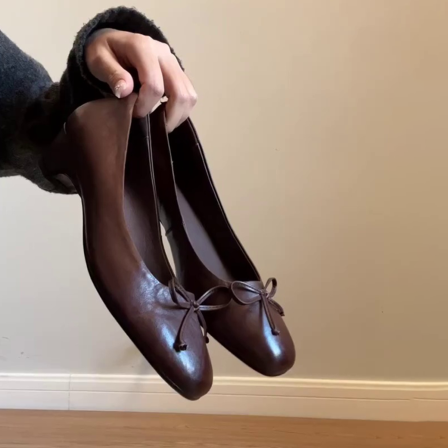 羊皮版~复古百搭蝴蝶结圆头气质浅口秋季新款小众软底时髦女单鞋