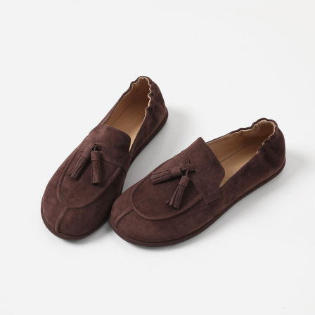 ED08040 茉莉雅集 R0*W羊猄皮平底圆头一脚蹬流苏奶奶鞋乐福鞋女