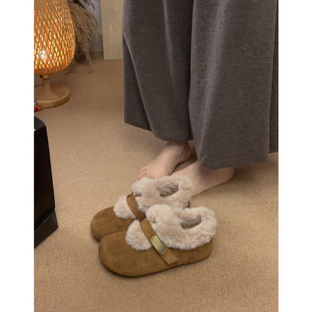 羊毛版~真皮复古厚底内增高勃肯鞋女韩版百搭加绒毛毛鞋单鞋棉鞋