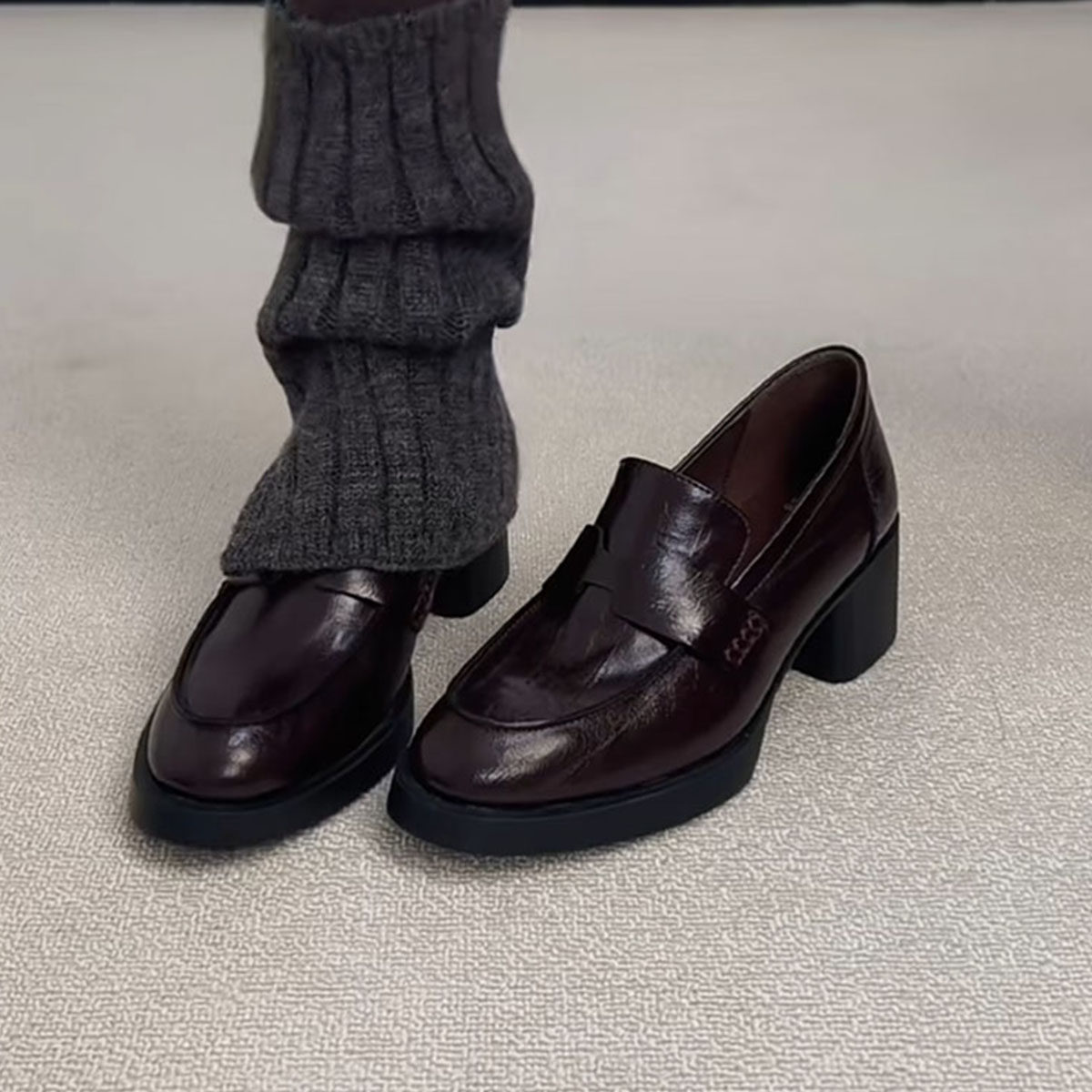 羊皮版~英伦风舒适软底通勤不累脚乐福鞋女休闲时尚一脚蹬小皮鞋主图