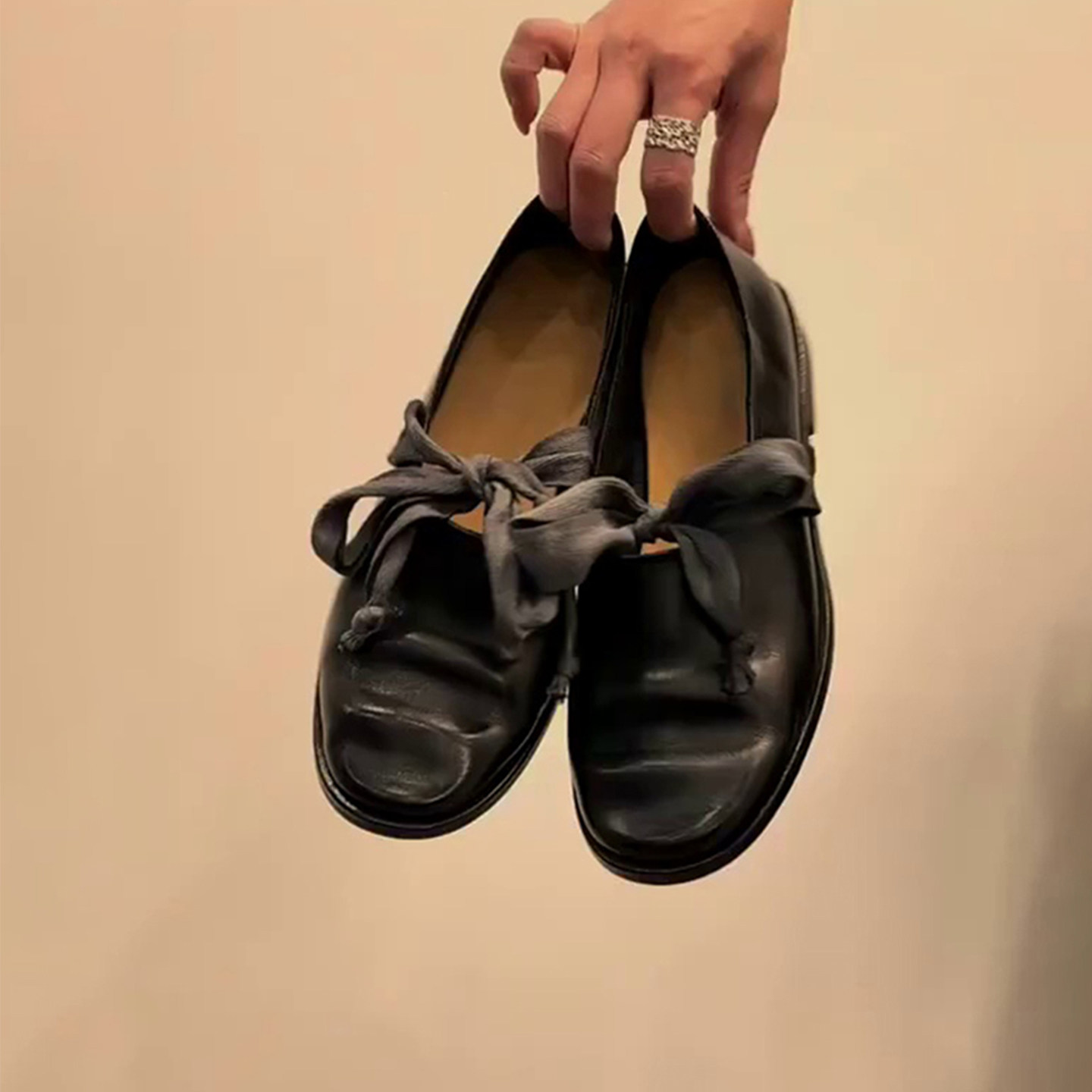 牛皮版~复古简约系带蝴蝶结乐福鞋英伦风小皮鞋女一脚蹬低跟单鞋主图