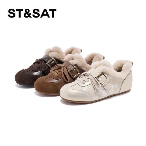 星期六复古德训鞋女2025冬季新款加绒保暖百搭轻便时尚休闲阿甘鞋主图