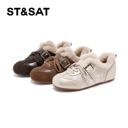 星期六复古德训鞋女2025冬季新款加绒保暖百搭轻便时尚休闲阿甘鞋