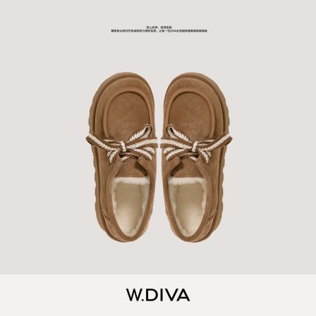 W.Diva【暖意】复古牛反毛厚底加绒编织鞋带毛毛休闲鞋DWZWXD5001