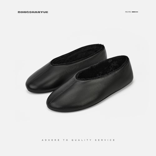 Rongshanyue松弛感慵懒风一脚蹬奶奶鞋单鞋女平底保暖毛毛鞋B1535主图