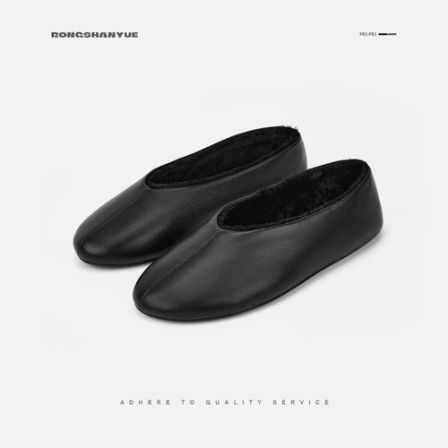 Rongshanyue松弛感慵懒风一脚蹬奶奶鞋单鞋女平底保暖毛毛鞋B1535