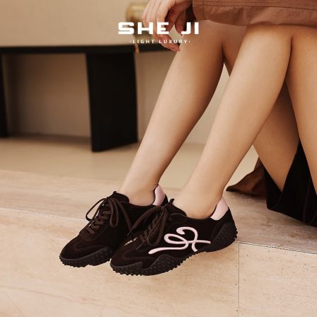 SHEJI奢季 高丝光牛猄皮手工电绣慢跑女德训鞋