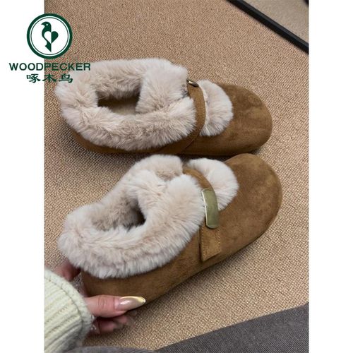 啄木鸟厚底内增高勃肯鞋女款2025冬季新款加绒保暖雪地棉鞋毛毛鞋主图