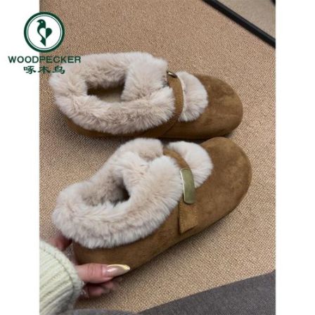 啄木鸟厚底内增高勃肯鞋女款2025冬季新款加绒保暖雪地棉鞋毛毛鞋