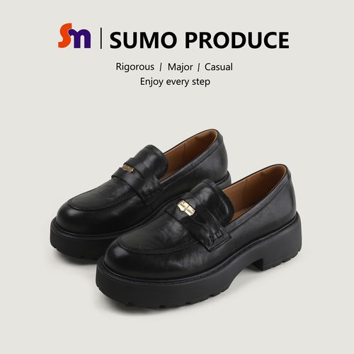 素陌复古港风乐福鞋真皮厚底单鞋金币时尚小皮鞋百搭秋圆头23367主图