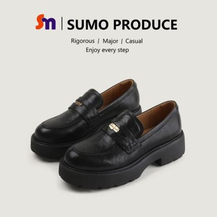 素陌复古港风乐福鞋真皮厚底单鞋金币时尚小皮鞋百搭秋圆头23367