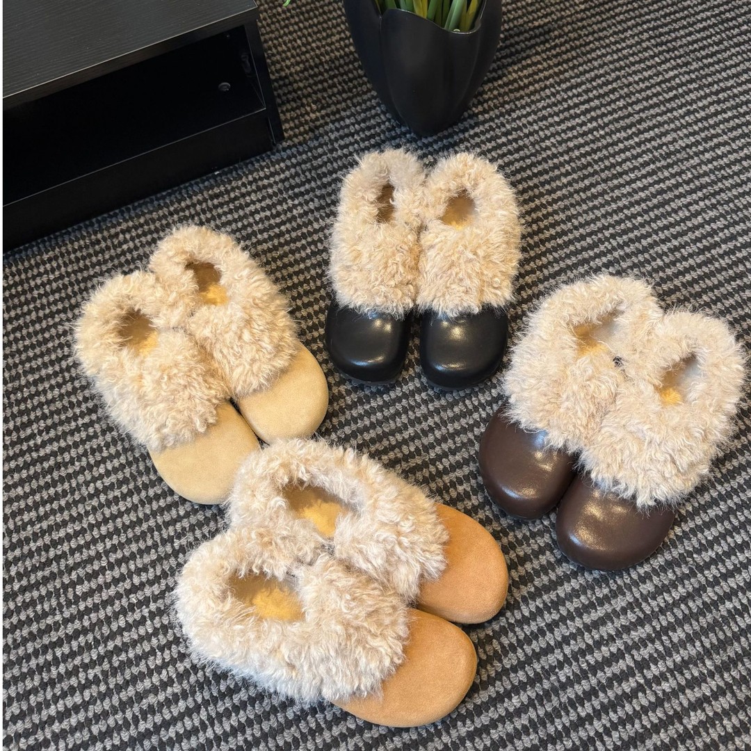 【shuge】复古平底毛毛鞋女冬季新款源头百搭加绒小皮鞋单鞋主图