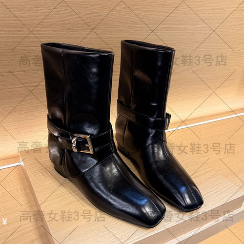 内增高短靴2025年秋冬新款百搭低跟中跟时尚英伦风方头靴女HZ696主图