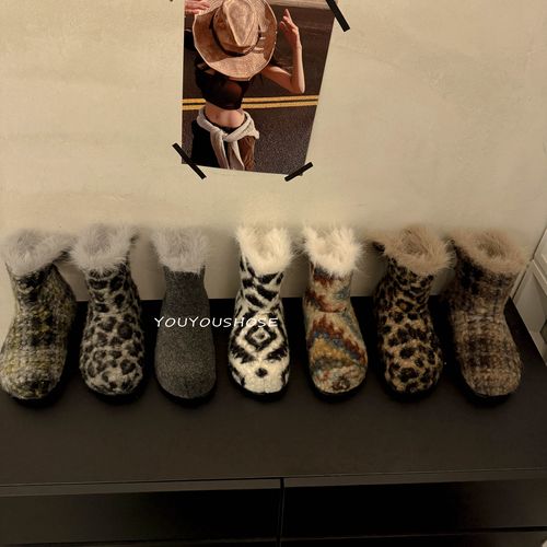 欧版2025年冬季新款时尚豹纹毛毛雪地靴女加绒保暖平底毛毛靴子潮主图