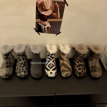 欧版2025年冬季新款时尚豹纹毛毛雪地靴女加绒保暖平底毛毛靴子潮