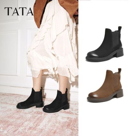 【琥珀流光】TATA他她2025冬新款商场同款时尚复古切尔西靴WZQ04DD5