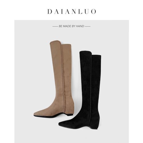 【内增高5cm】秋冬新款过膝长靴女显瘦弹力靴瘦瘦靴百搭平跟及膝靴主图