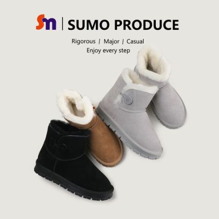 素陌冬季保暖羊皮毛一体雪地靴真皮一粒扣女保暖百搭中筒靴子3352