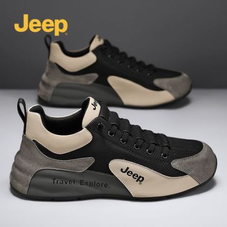 jeep吉普男士运动鞋2025冬季新款网面透气高级感厚底款真皮老爹鞋
