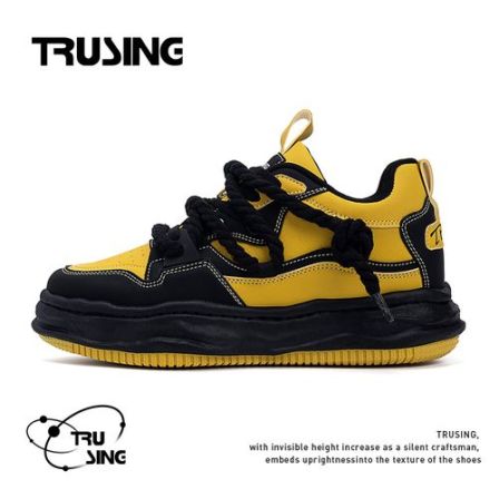 雪啊雪啊专属TRUSING秋冬隐形增高潮鞋厚底板鞋黑黄双鞋带痞帅潮流百搭男鞋子