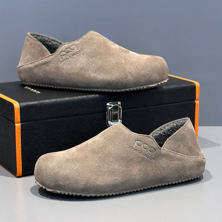 男鞋2025新款冬季真皮勃肯鞋加绒豆豆鞋软底一脚蹬懒人鞋开车鞋子