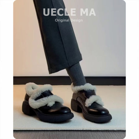 真皮厚底小皮鞋女冬季加绒棉鞋魔术贴乐福鞋一脚蹬保暖雪地毛毛鞋