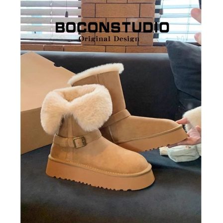 厚底雪地靴女加绒毛毛2025新款冬季保暖东北雪地棉鞋中筒长筒靴子