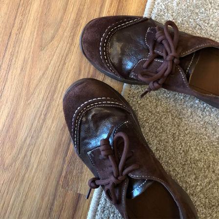 羊皮版~复古真皮深口通勤厚底小皮鞋女真皮拼接暴走舒适乐福鞋潮