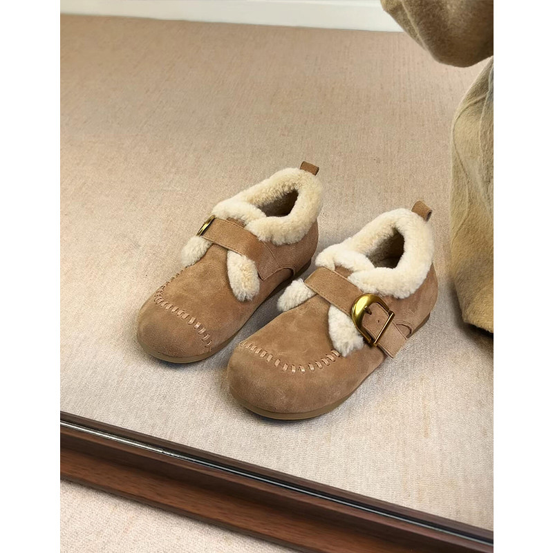 牛皮款~真皮加绒勃肯鞋女2025秋冬新款内增高保暖毛毛鞋棉鞋单鞋主图