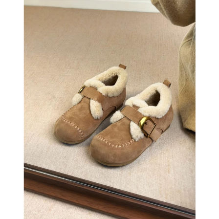 牛皮款~真皮加绒勃肯鞋女2025秋冬新款内增高保暖毛毛鞋棉鞋单鞋