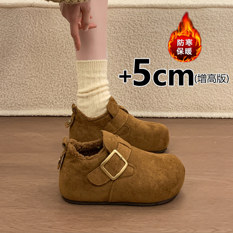 内增高厚底复古勃肯鞋女2025冬季新款加绒加厚短靴保暖棉鞋雪地靴主图