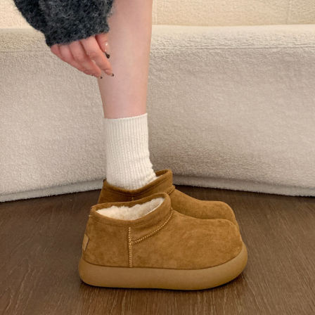 厚底加绒勃肯鞋雪地靴女2025新款冬季一脚蹬面包鞋子外穿保暖棉鞋