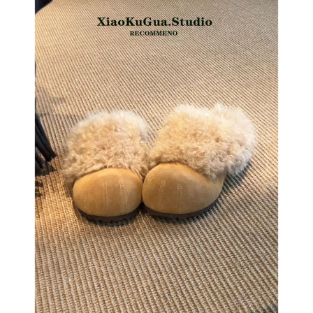 复古内增高包头拖鞋女2025新款冬季一脚蹬毛毛勃肯鞋加绒保暖棉鞋