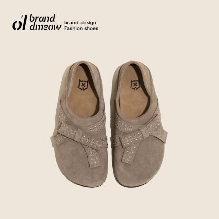 老喵 磨砂牛皮~方头全包勃肯鞋子内增高外穿懒人两穿复古风单鞋女