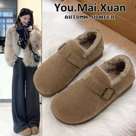 加绒全包厚底勃肯鞋女冬季2025新款一脚蹬毛毛棉鞋加厚保暖雪地靴