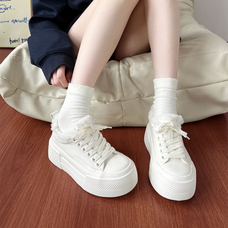 6CM增高加绒厚底小白鞋女冬季保暖毛毛板鞋休闲小个子增高棉鞋女