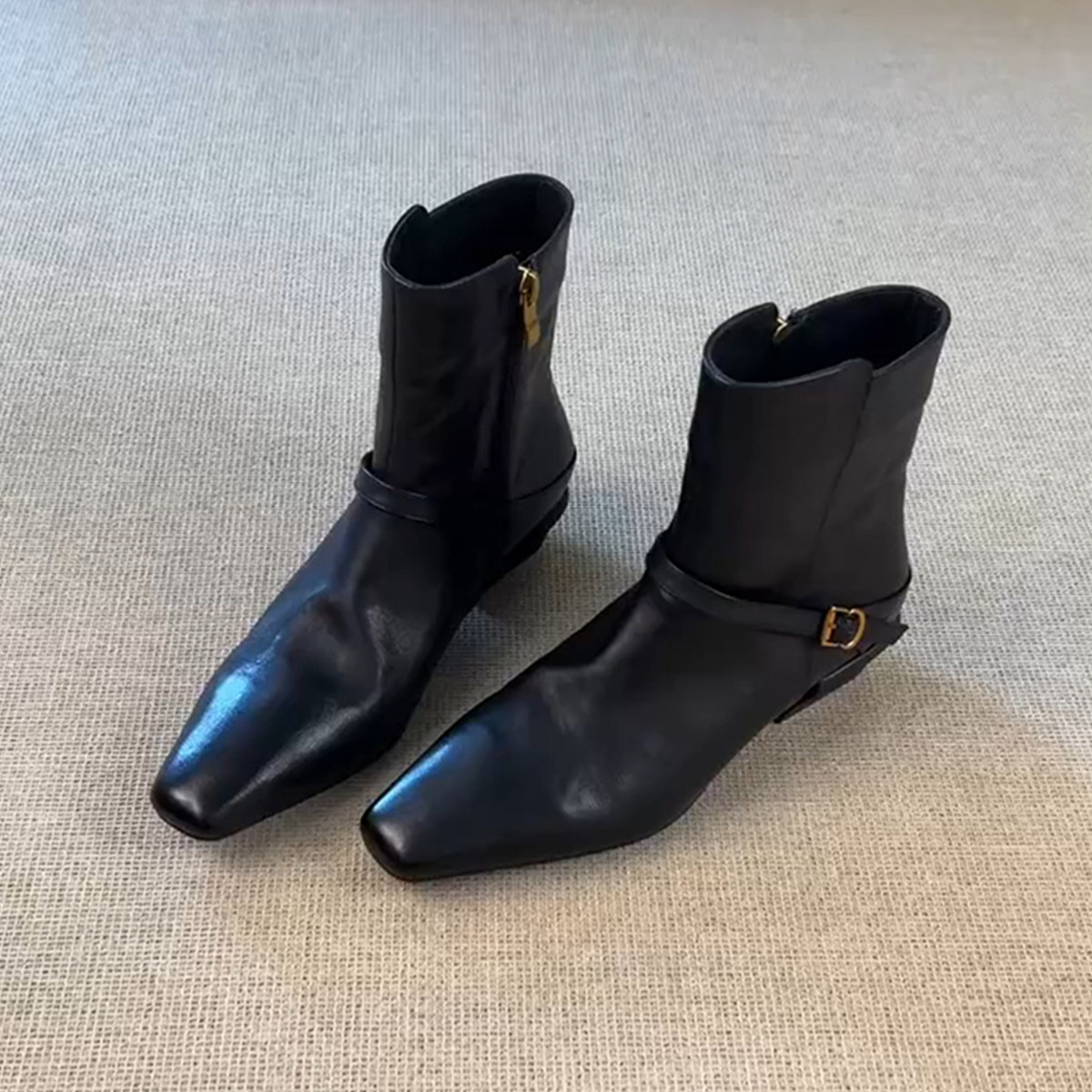 牛皮版~秋冬时髦复古显瘦短筒靴女法式英伦风真皮气质显瘦时装靴主图