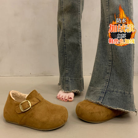 加绒勃肯鞋女鞋冬2025新款外穿保暖加厚棉鞋一脚蹬全包复古豆豆鞋