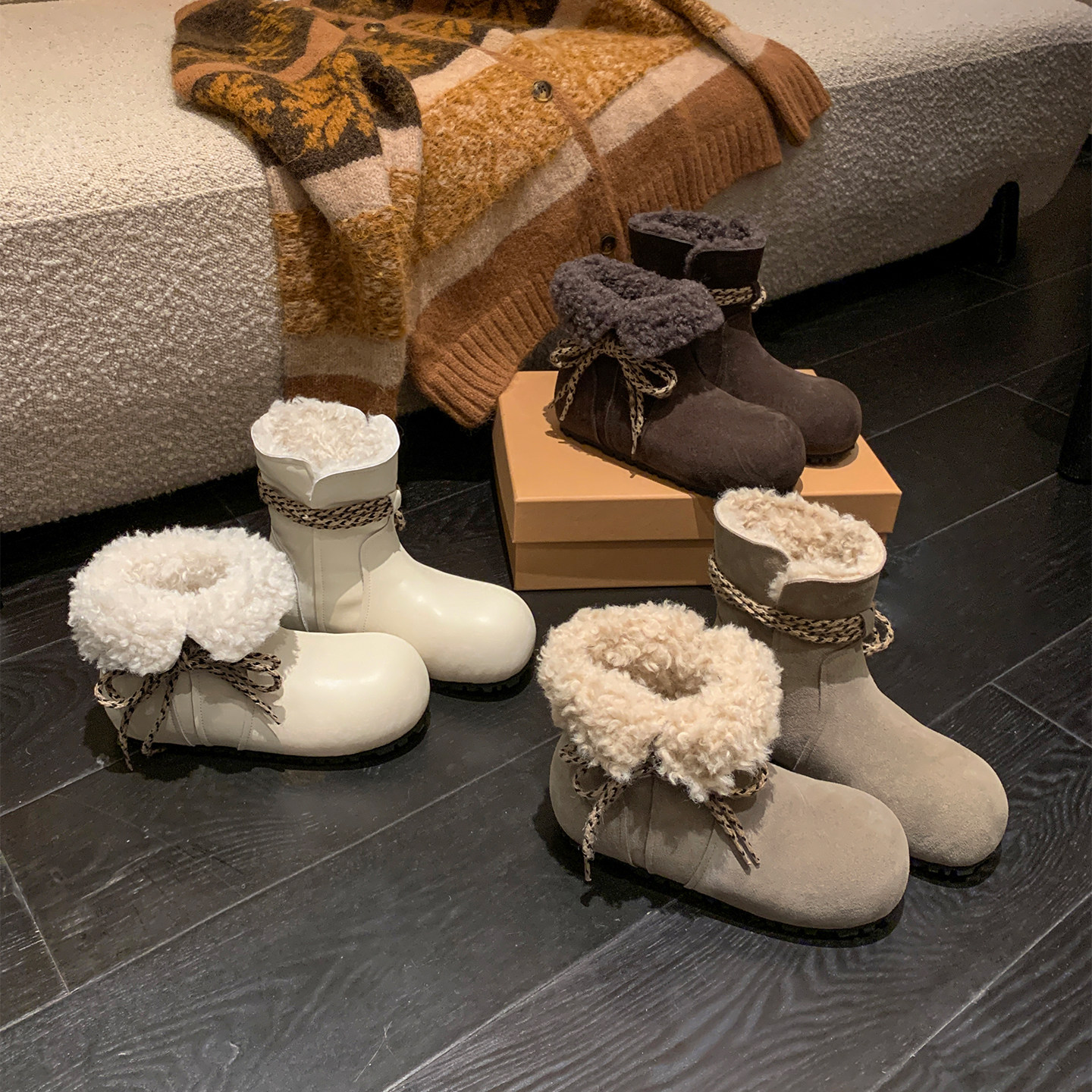 伯爵猫真皮厚底雪地靴女冬季新款加绒保暖棉鞋勃肯面包两穿短靴子主图