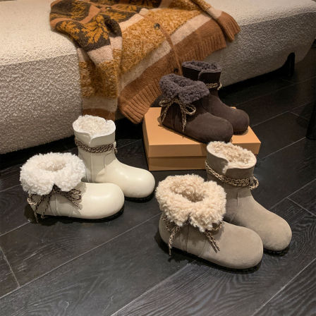 伯爵猫真皮厚底雪地靴女冬季新款加绒保暖棉鞋勃肯面包两穿短靴子