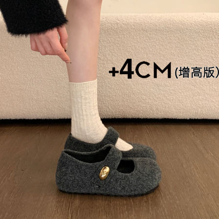 内增高厚底灰色毛呢玛丽珍毛毛鞋女2025新款冬季勃肯鞋棉鞋单鞋子