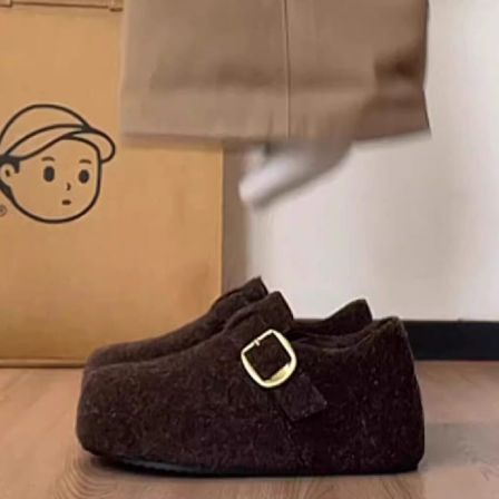 灰色复古内增高勃肯鞋女2025冬季新款一脚蹬加绒保暖厚底棉鞋女款