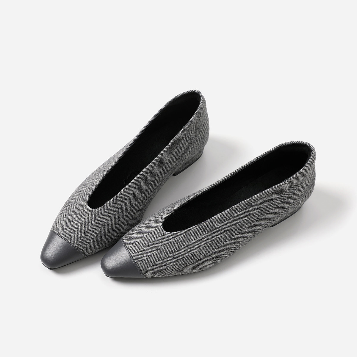 ED08052 茉莉雅集 L*P尖头平底牛仔布/羊绒布拼牛皮芭蕾舞鞋单鞋主图