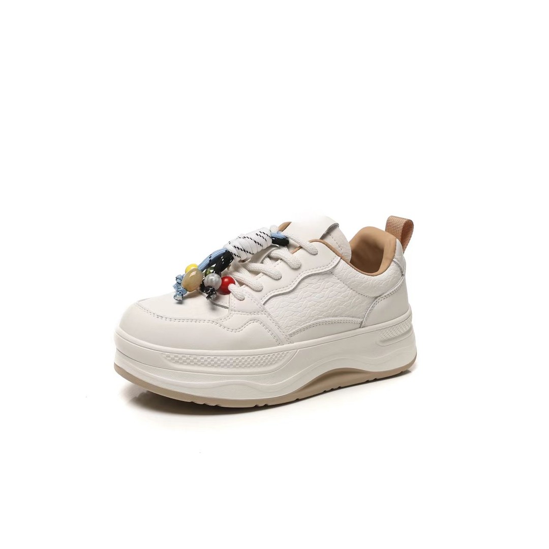 门店89&9！豆乳休闲鞋」高品质超轻厚底增高真皮板鞋小白鞋 C25551主图